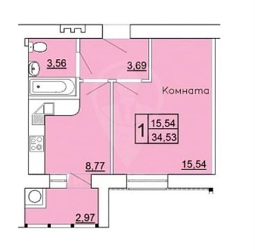 1-к квартира, 6/11 эт., 33м²