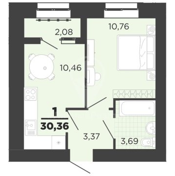 1-к квартира, 12/16 эт., 30м²